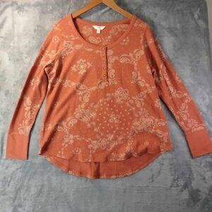 Terra & Sky Rust Bandana Waffle Knit Top 0X (14W) Burnt Orange Comfy And Casual